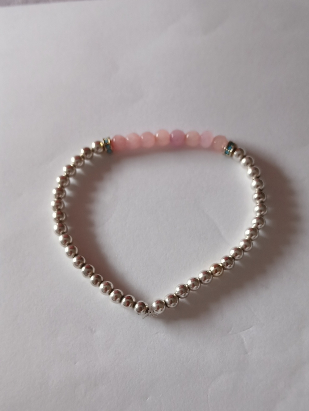 Pink Tourmaline Sterling Silver 925 Beaded Bracelet With Turquiose Accents